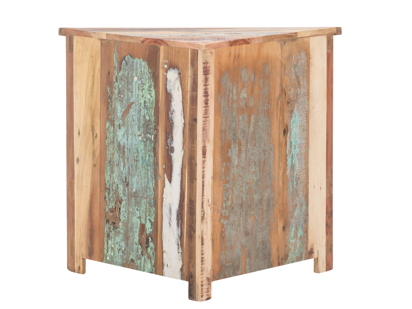 Badmöbel Set Sumana III: lackierte Eckkommode aus recyceltem Hartholz mit 2 Türen, 1 Schublade in 45°-Freisteller-Ansicht