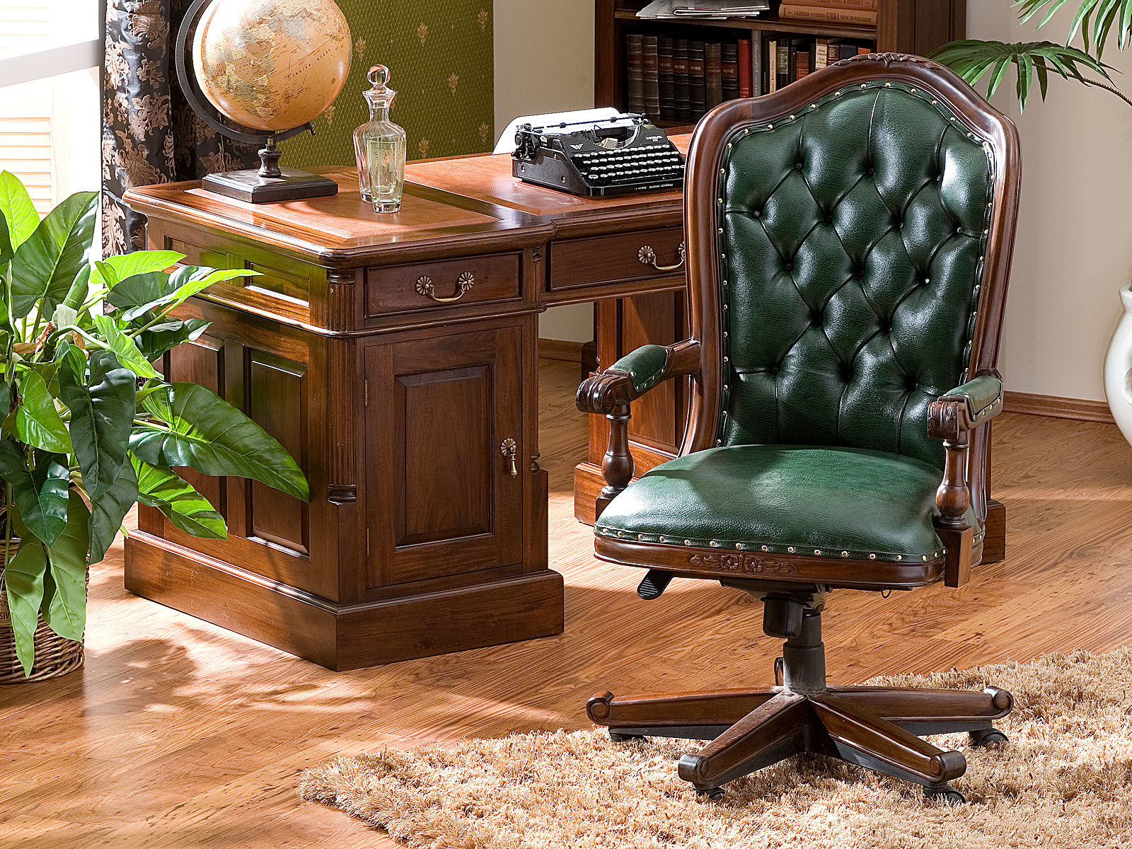 Bürosessel Cambridge II grün Holz - Mahagoni 65x119x57