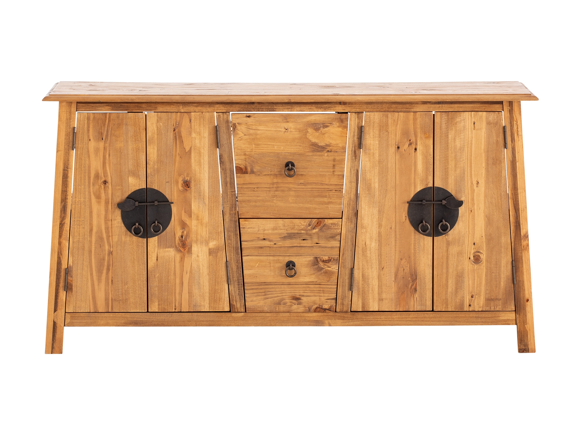 Moderner Waschtisch aus Massivholz mit weißem Aufsatzbecken, warmes Holzfinish, minimalistisches Badezimmer-Ambiente