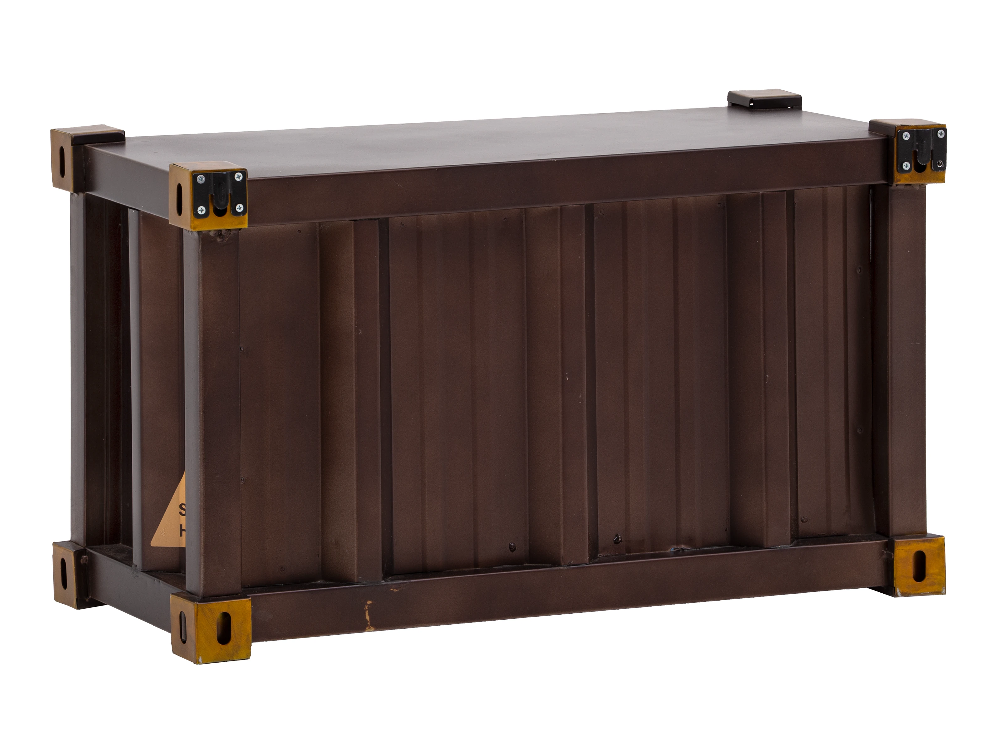 Braunes, lackiertes Metall-Wandregal „Cargon“ in 45°-Freisteller-Ansicht mit offenem Fach, 72×41×33 cm