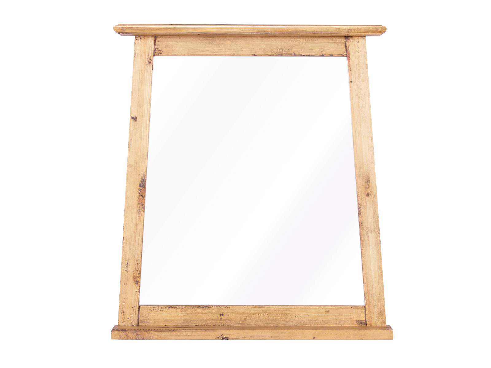 Freisteller-Frontansicht: Badspiegel Rangun aus recycelter Pinie, braun lackiert, 70×77×12 cm, Holzrahmen-Design.