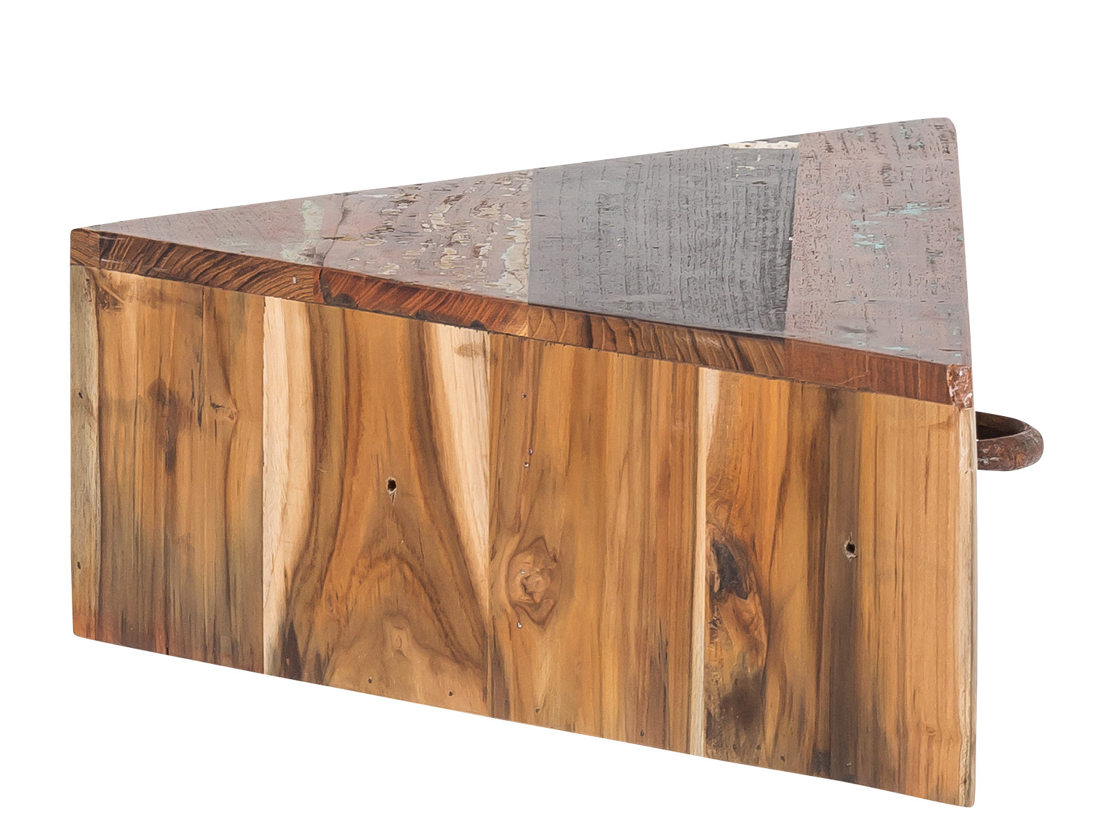 Freisteller Eckregal Sumana 45°-Ansicht, recyceltes Hartholz braun, 63×18×30?cm, 1 Schublade, platzsparende Ecklösung.