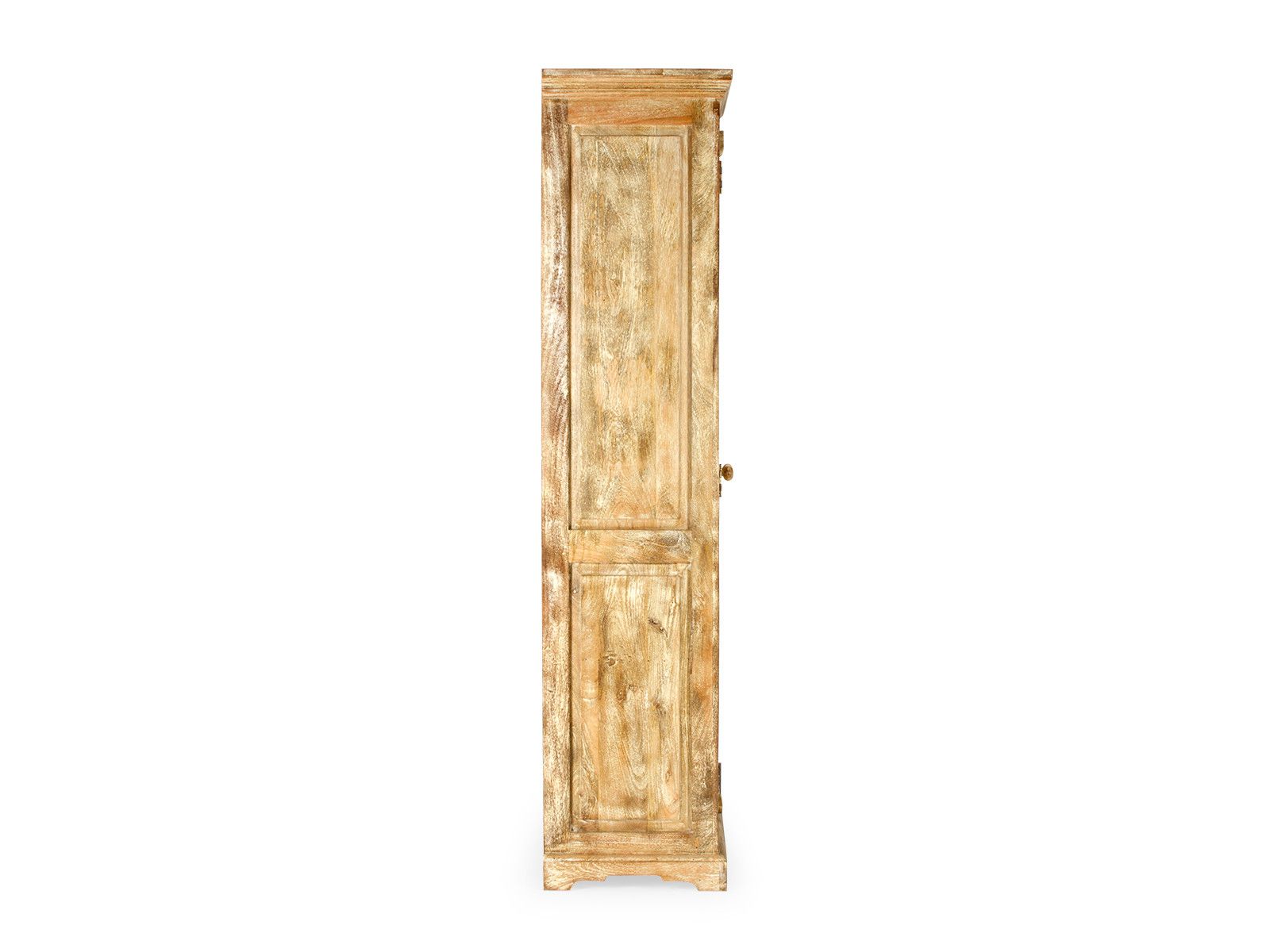 Freisteller Seitenansicht: Schrank Patina aus lackiertem Mango-Holz, 2-türig, natur, B75×H190×T44 cm, Stauraumschrank
