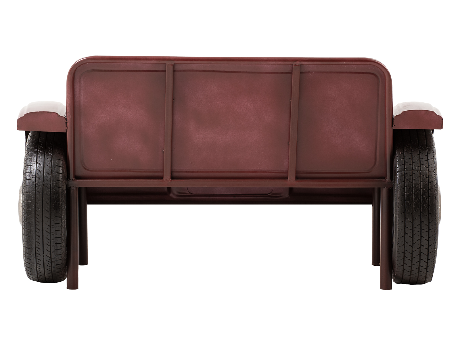 Sitzbank Front Runner – rotes, lackiertes Metall (150 × 85 × 60 cm), Freisteller Rückansicht