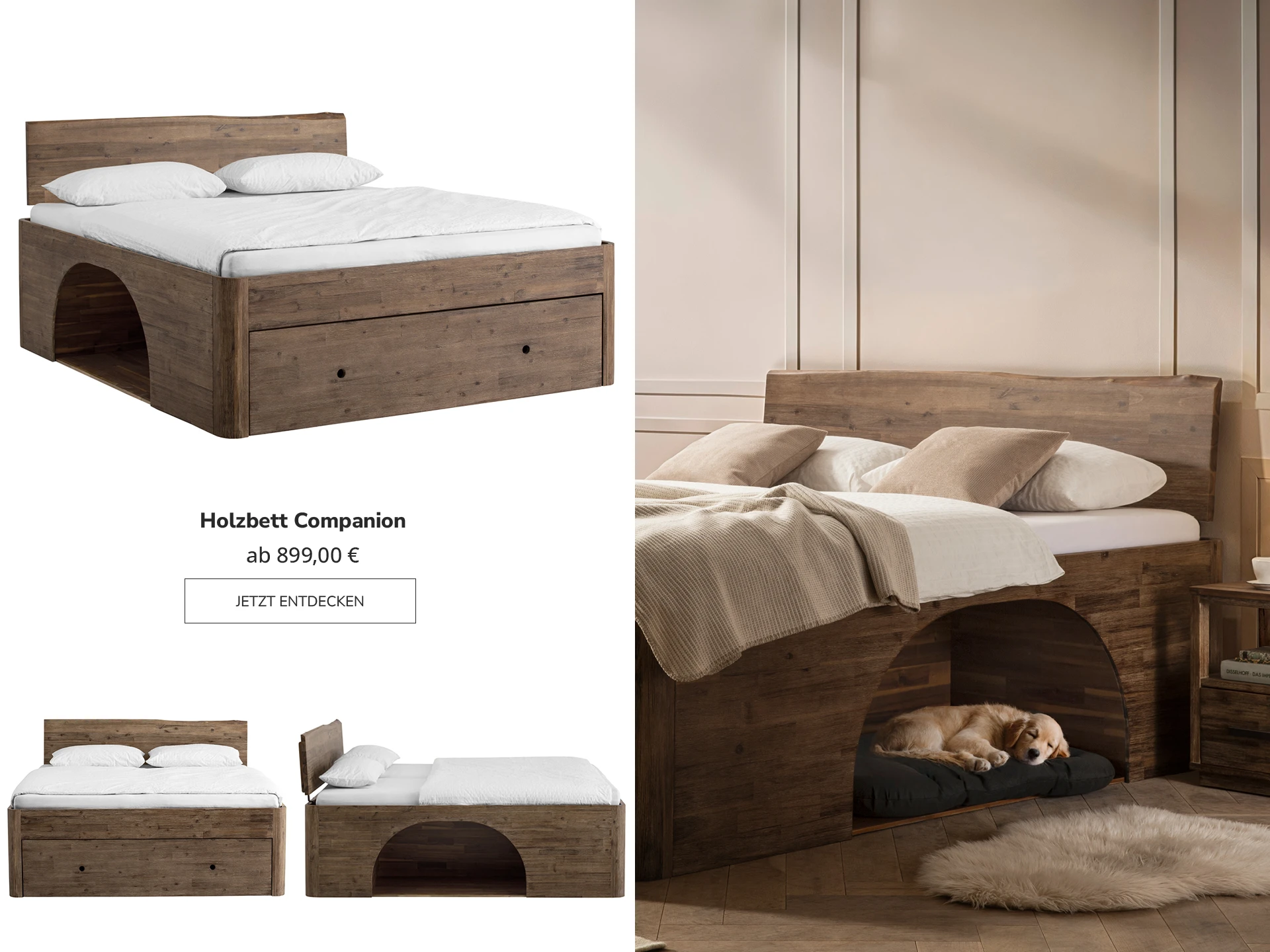 Companion Desk: moderner Holztisch mit schlankem Metallgestell, minimalistische Arbeitsfläche und offene Ablage in warmem Holzton