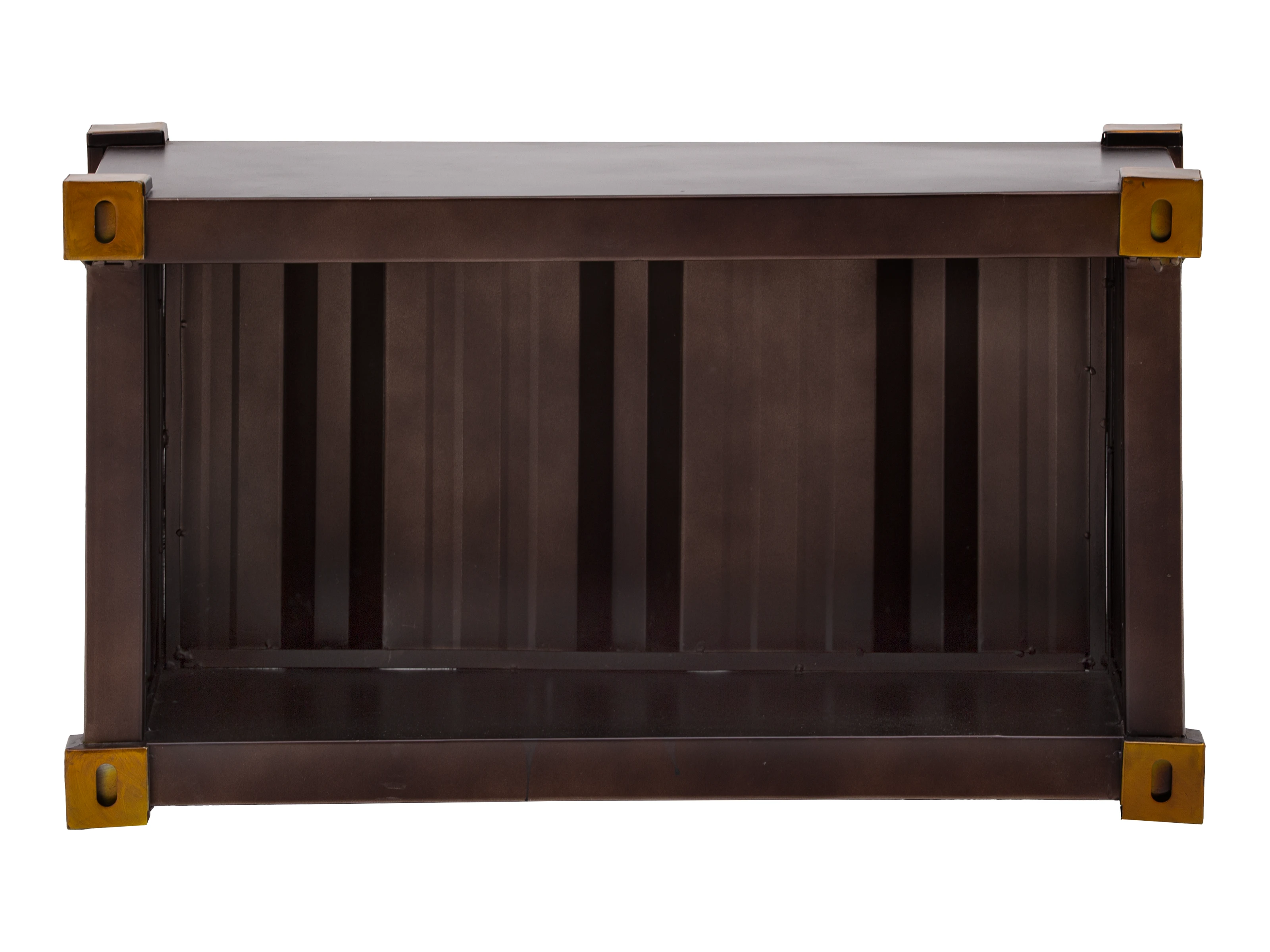 Wandregal Cargon – Freisteller Frontansicht: lackiertes braunes Metallregal mit offenem Fach, modernes Wandboard.