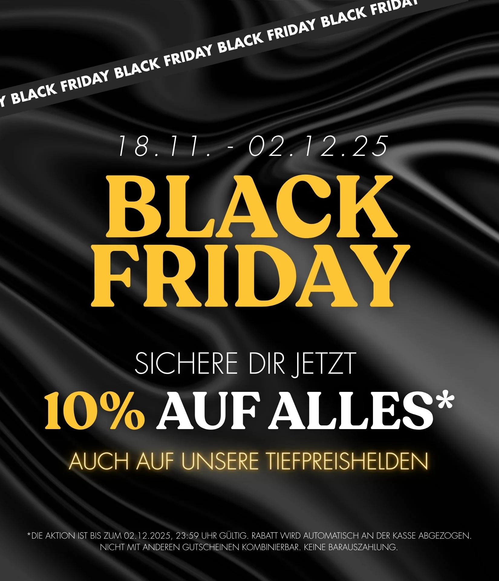 Woodkings Black Friday Banner: dunkles Hintergrund mit gelber Schrift, Hinweis auf Black-Friday-Rabatte – jetzt sparen.