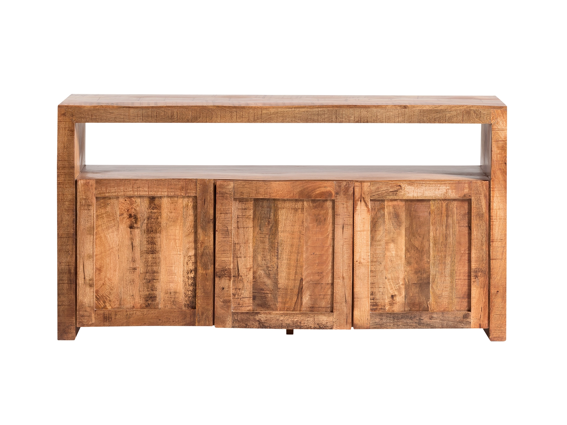 Kollektion moderner Sideboards in unterschiedlichen Holzfinishes und Designs, stilvolle Wohnzimmermöbel vor neutralem Hintergrund