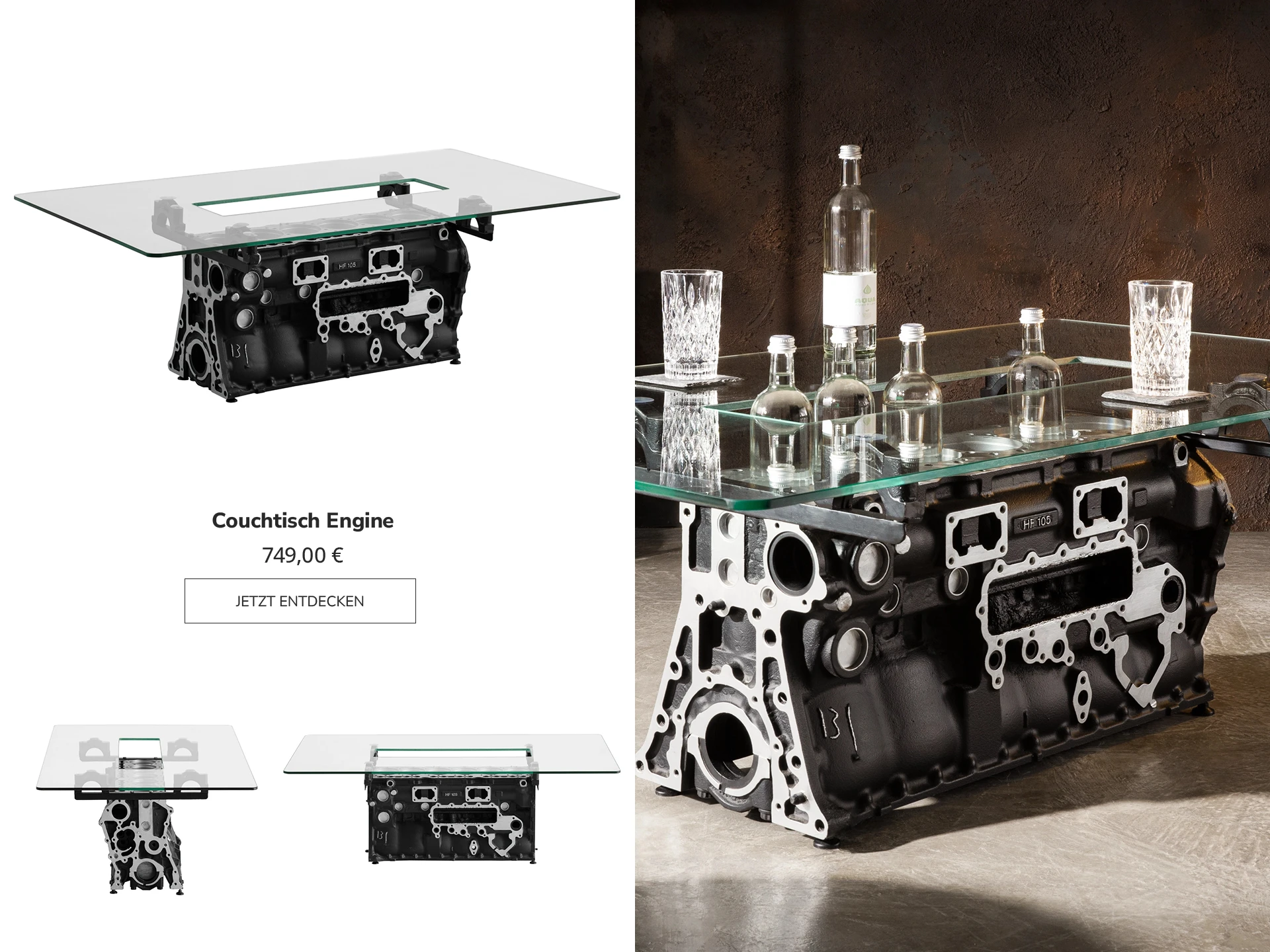 Engine Schreibtisch aus Massivholz mit schwarzem Metallgestell, industrieller Stil, Holzplatte, kompakt fürs Homeoffice