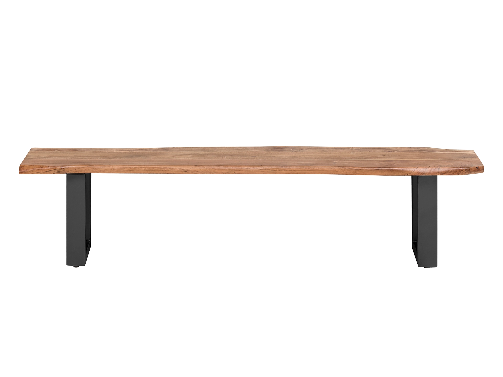 Holz-Sitzbank mit schlanker Sitzfläche und Metallgestell, helle Holzmaserung, modernes minimalistisches Design für Esszimmer & Flur