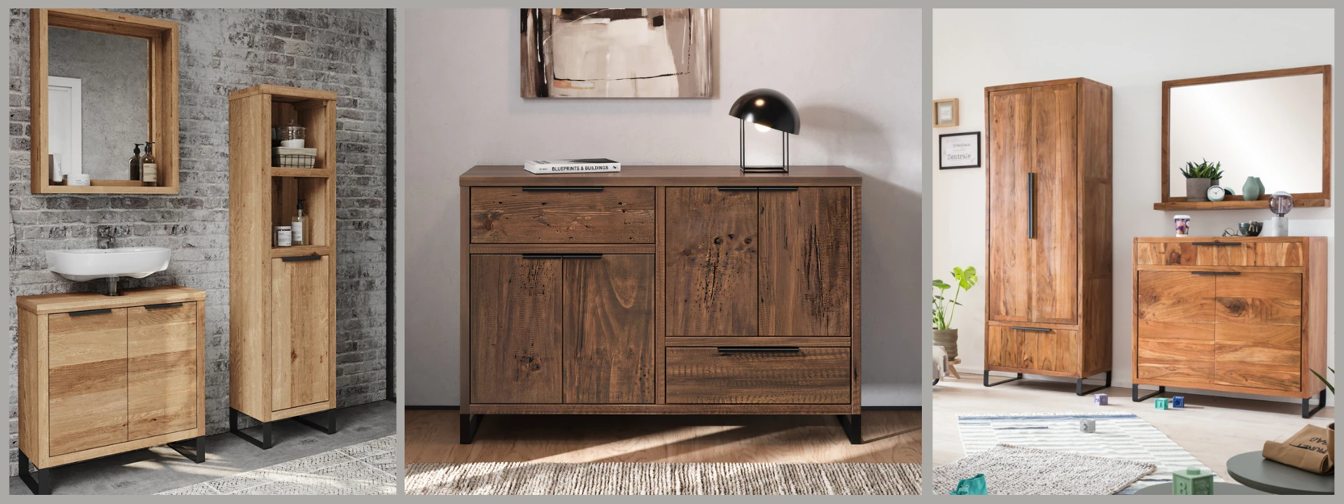 Cover der WoodKings-Serie: warme Eichenholz-Oberfläche mit markanter Maserung, modernes Möbel-Design in natürlichen Farbtönen