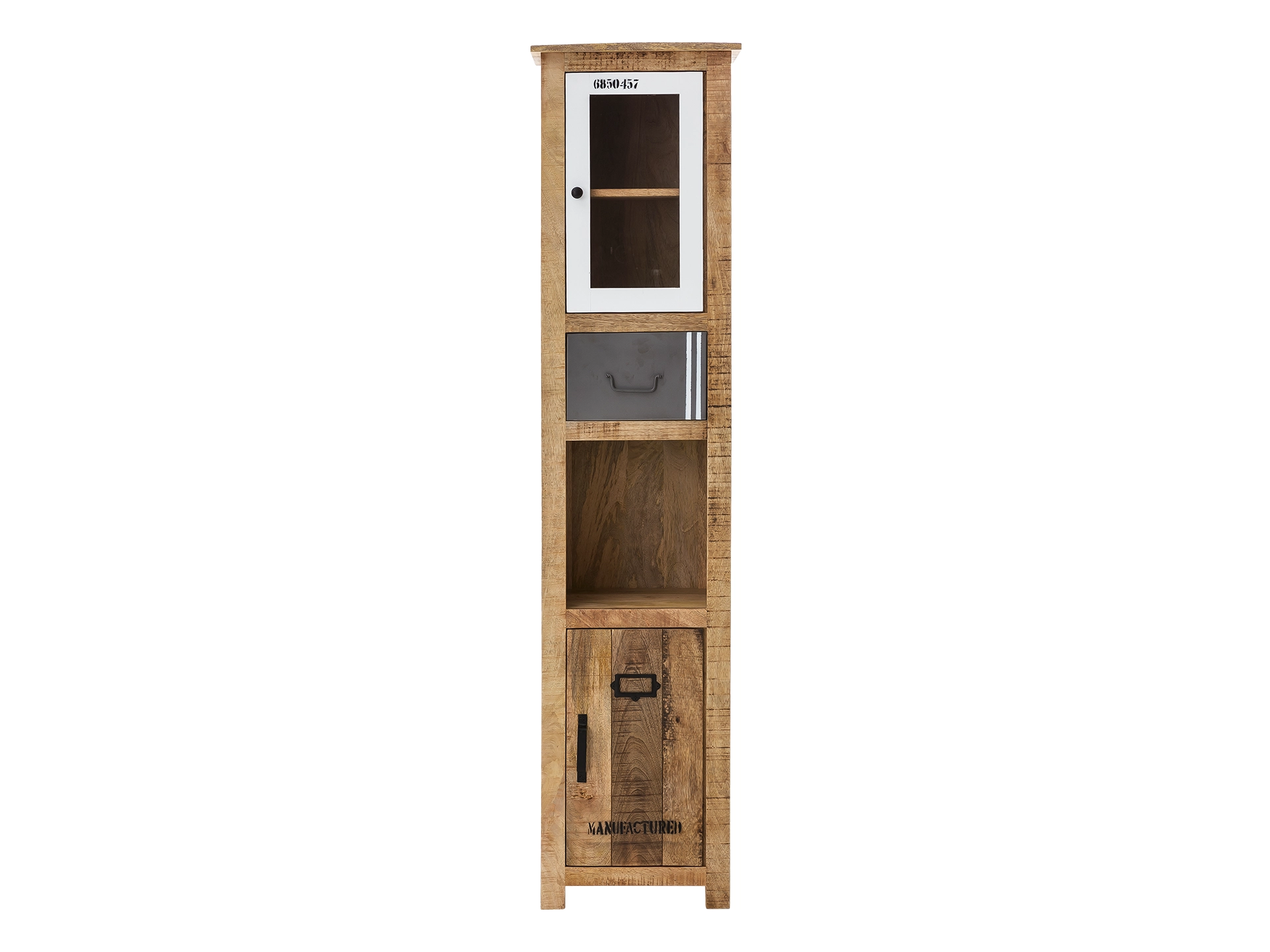 Moderner Hochschrank aus Holz in minimalistischer Küche/Wohnraum, helle Holzoptik, schlichte Türen und viel Stauraum