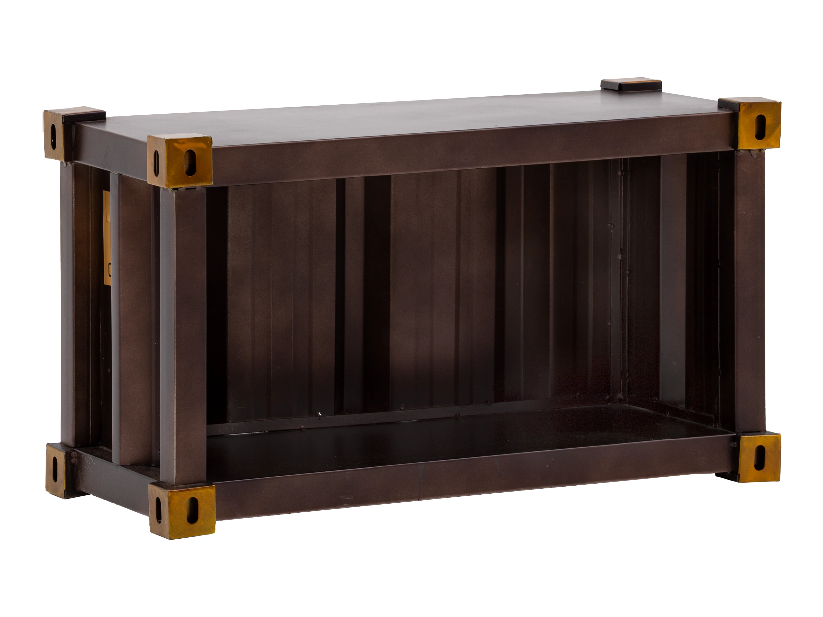 Wandregal Cargon in 45°-Ansicht als Freisteller: braunes, lackiertes Metallwandregal mit offenem Fach (72×33×41 cm)