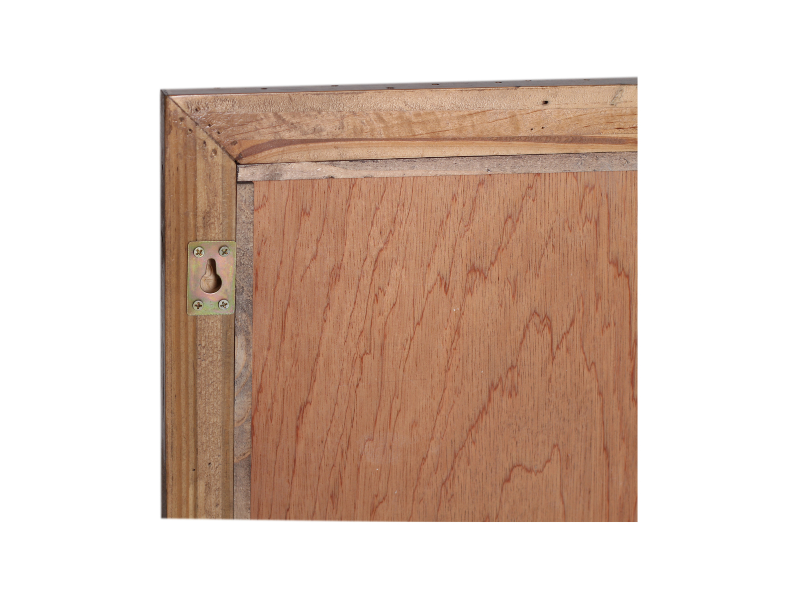 Detailansicht Rückseite Badmöbel-Set Burnham (grau): lackierte MDF- und recycelte Pinie-Rückwand mit Metall-Aufhängehaken