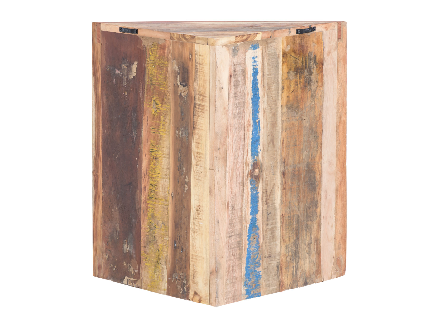 Freisteller 45°-Ansicht Eckhängeschrank Sumana aus recyceltem, lackiertem Hartholz (65×65×30 cm), braun, 1 Tür rechts