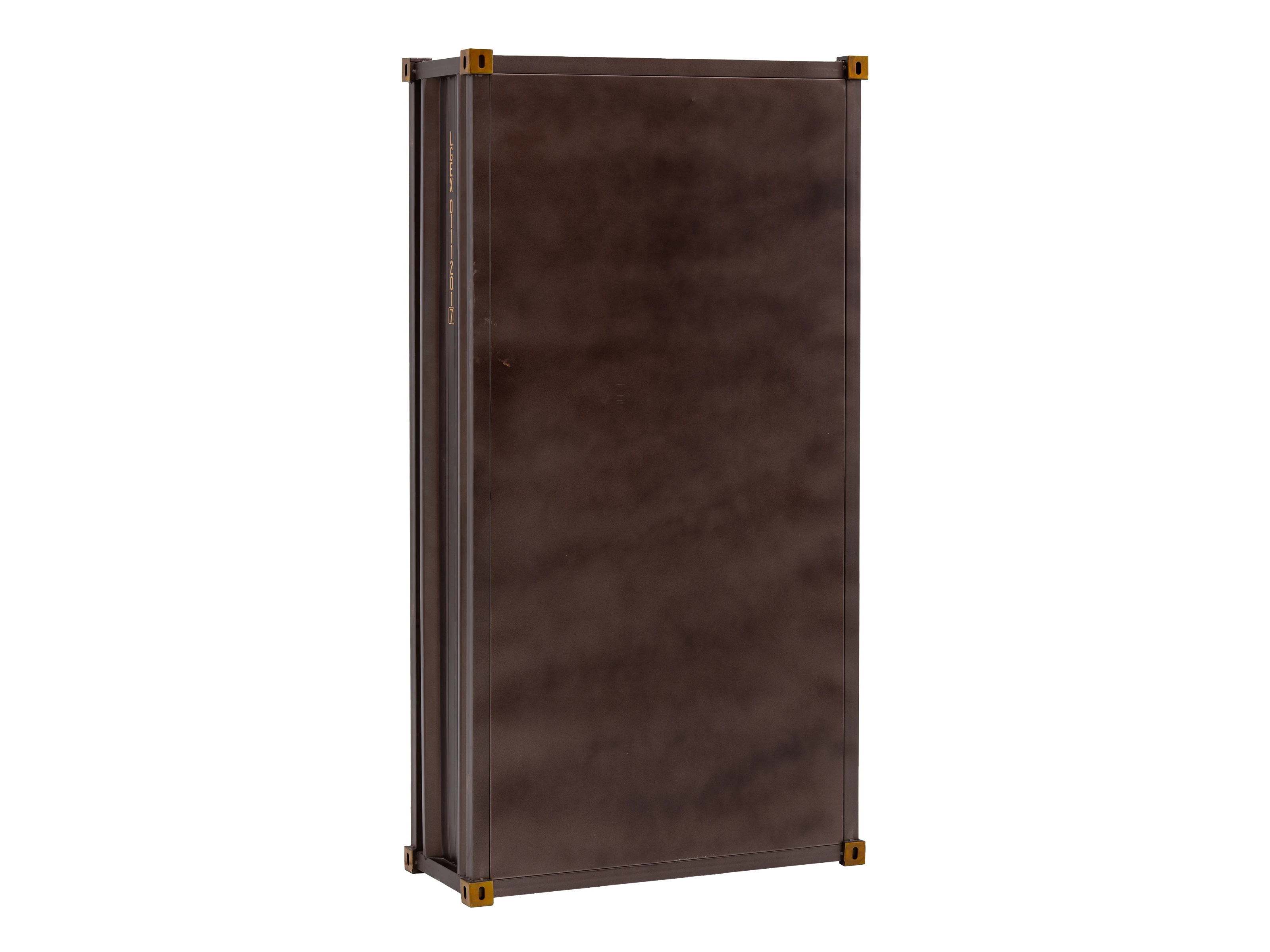 Weinschrank Cargon (92×177×40 cm), 2 Türen, 2 Schubladen, lackiert, Mango-Holz & Metall, braun, Freisteller Frontansicht.