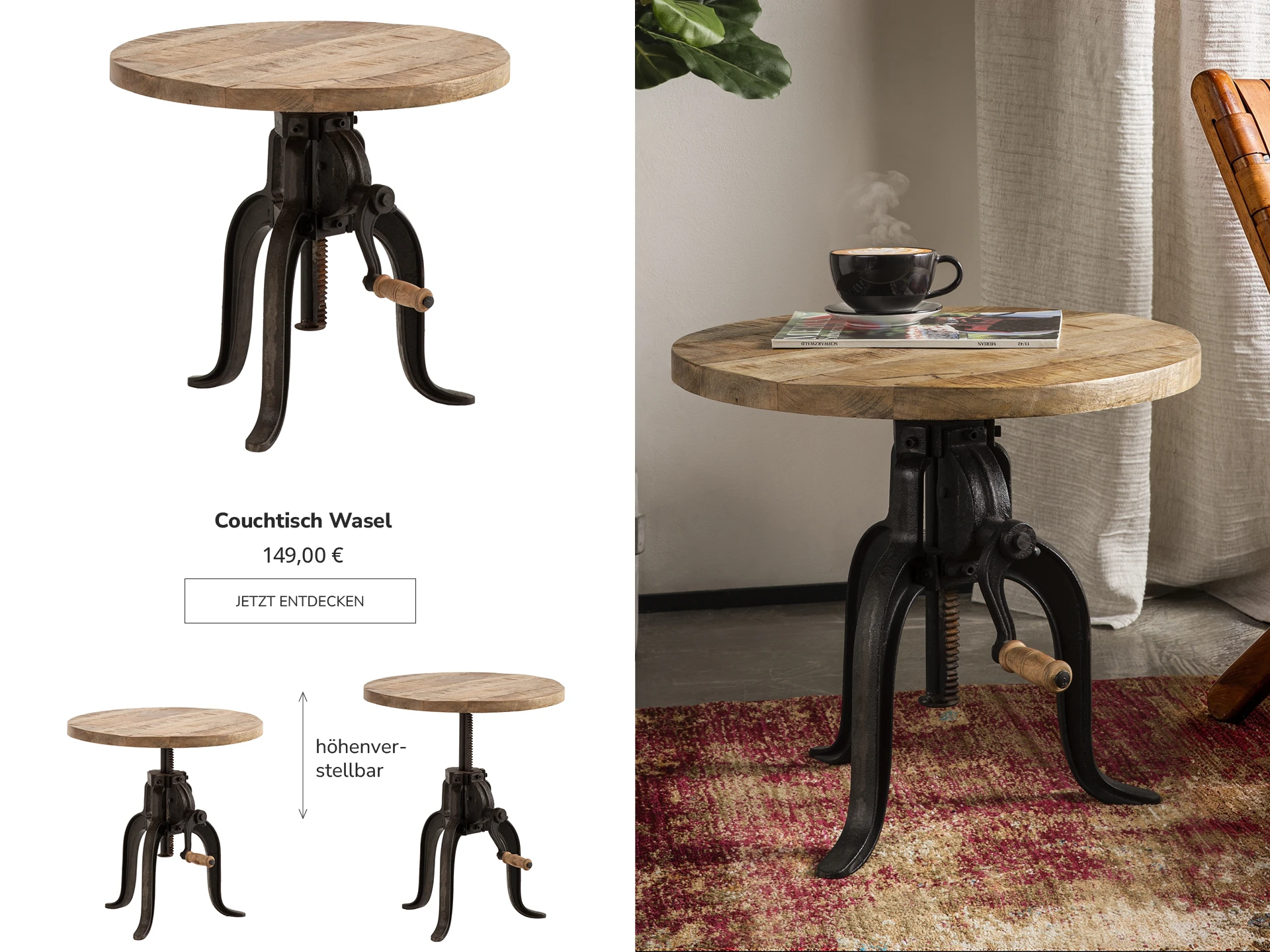 Moderner Woodkings-Schreibtisch CT Wasel aus Holz, minimalistisches Design, ideal fürs Homeoffice