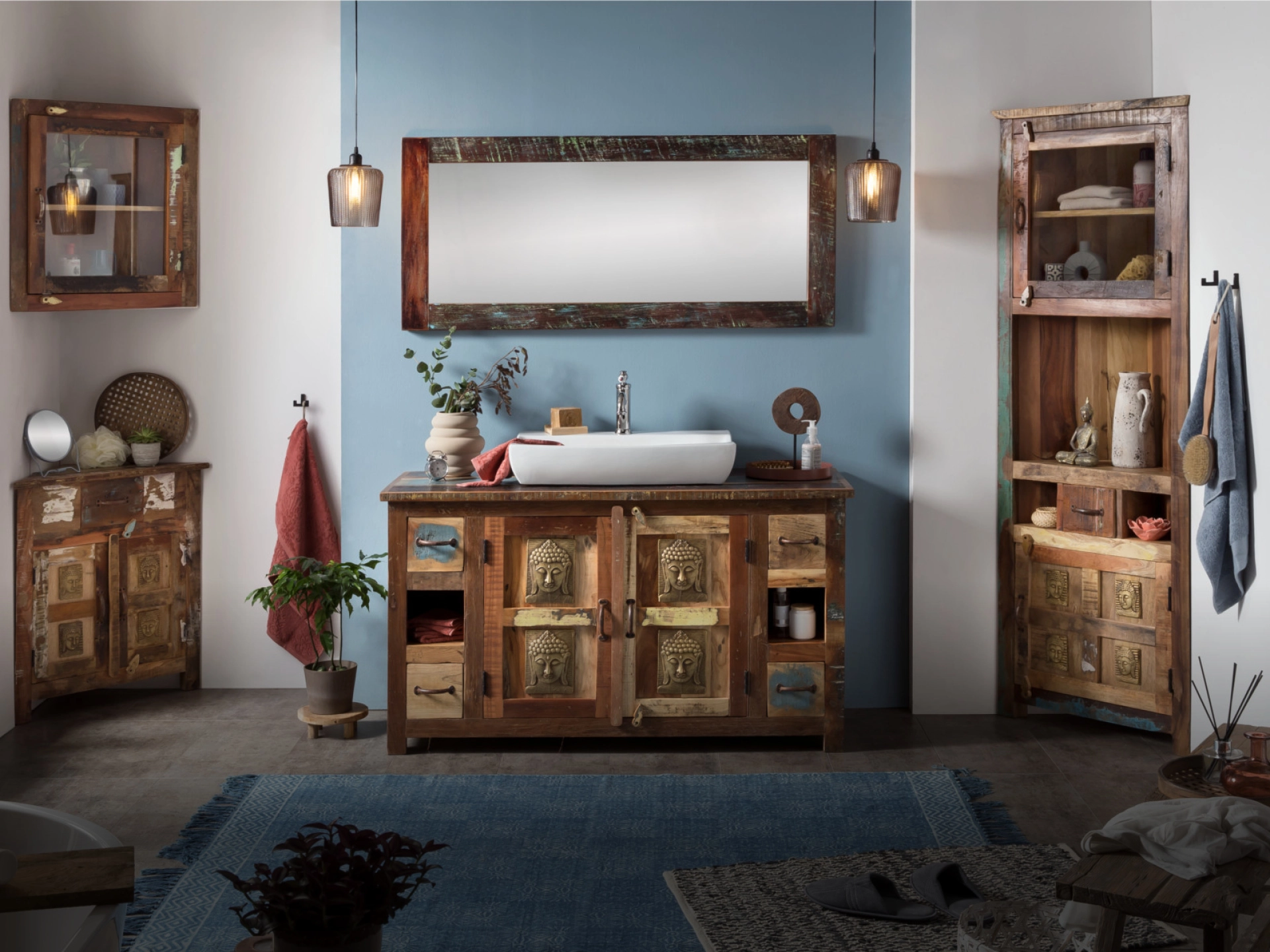 Blog-Cover "Kreative Einrichtung": modernes, gemütliches Wohnzimmer mit Holz-Möbeln, Sofa, Couchtisch und Zimmerpflanzen in hellen, natürlichen Tönen; warme, skandinavisch-minimalistische Atmosphäre.