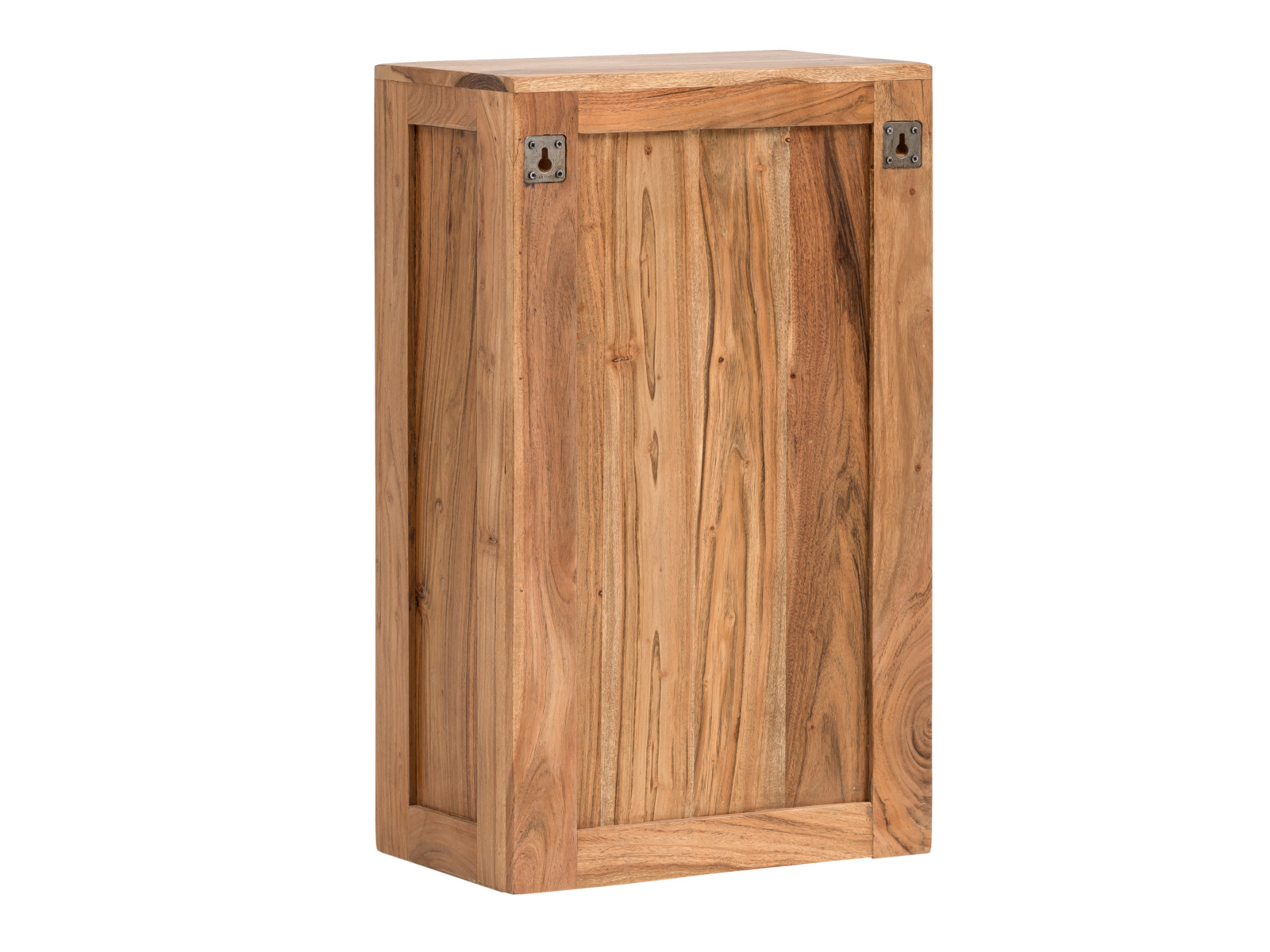 Freisteller Rückansicht Hängeschrank Matay lackierte Akazie natur, 42×70×25 cm, Aufhänger, Türfach links und offenem Fach.