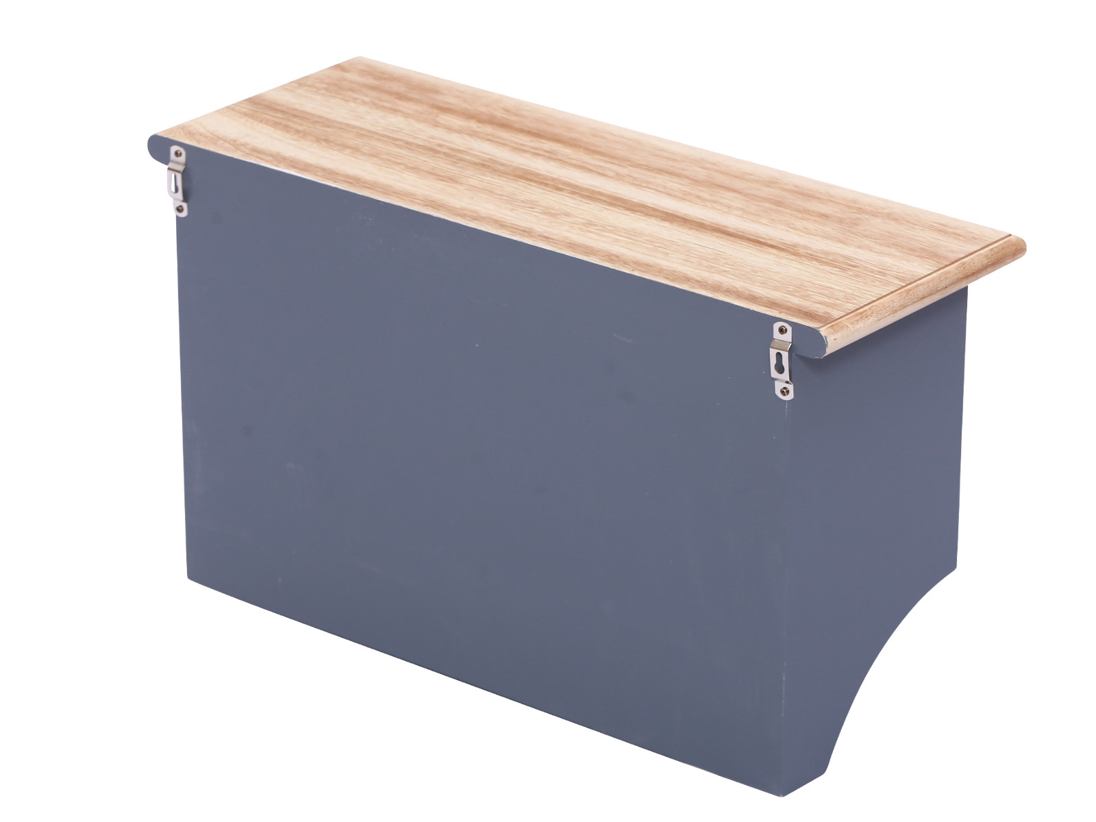 Wandregal Kansas II in Grau mit lackierter MDF-Konstruktion und hellem Holz-Ablageboden, 63×36×24 cm, Freisteller 45°-Ansicht