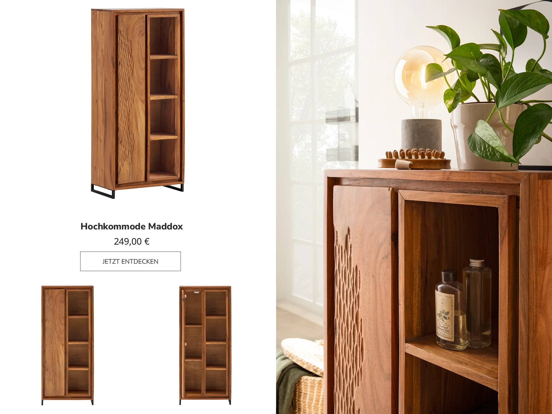 Schreibtisch "Maddox", minimalistischer Holzschreibtisch mit natürlicher Oberfläche, ideal fürs Homeoffice.