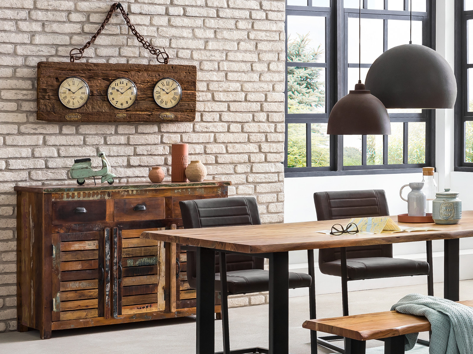 2er-Set Schwingstuhl Picton mit Armlehnen - Braun