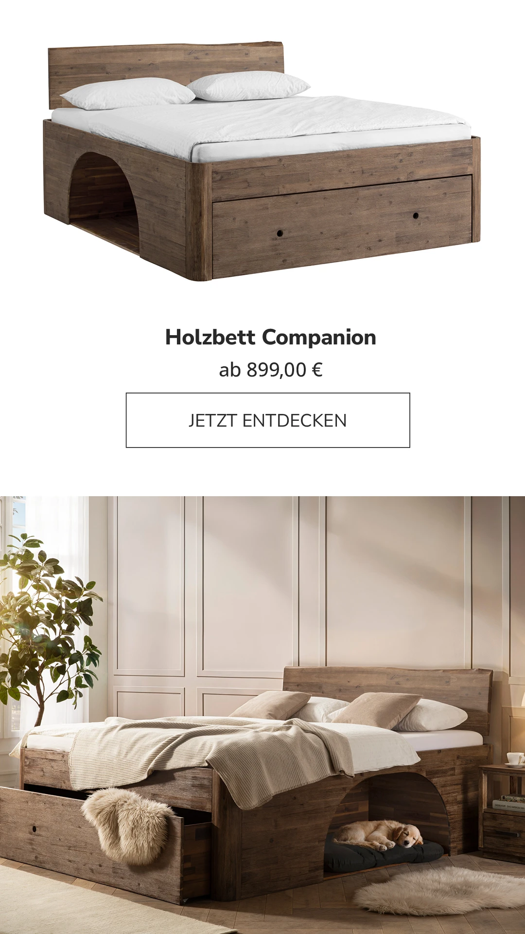 Companion-Beistelltisch aus Massivholz von Woodkings, naturfarben, klare Linien und minimalistisches Wohnzimmer-Design